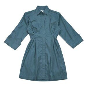 Madewell Green Cotton Button-Up Shirt Dress Long Sleeve Roll Tab Size 2. NWT